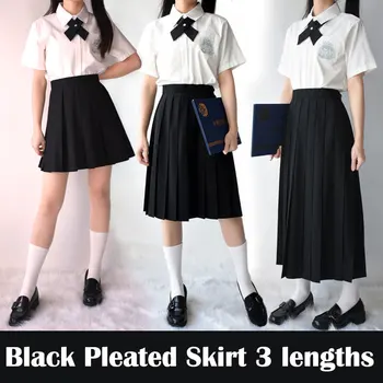 Japon Okul Elbise Elastik Bel Öğrenci Kız Yüksek okul üniforması JK Siyah Etek Kısa / Orta / Uzun Akademisi Tarzı Dipleri