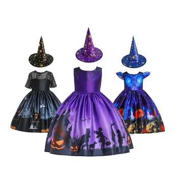 Kızlar Prenses Elbiseler Cadılar Bayramı Siyah Elbise Cadı Tutu Kostüm Çocuk Parti Giyim Çocuk Kabak Baskılı Cadılar Bayramı Kostüm