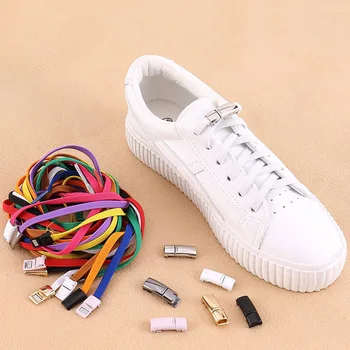 1 Çift Elastik Metal Manyetik Kilitleme Yaratıcı Hızlı Hiçbir Kravat Ayakkabı Bağcıkları Düz Tip Bağcıkları Ayakkabı Çocuklar ve Yetişkin için Sneakers Ayakkabı