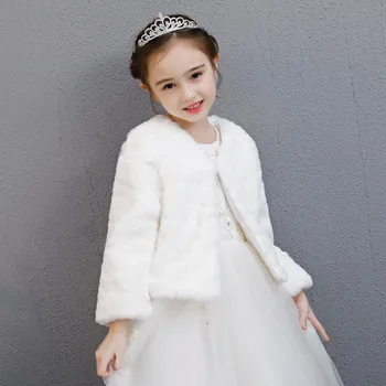 Çocuk Kız Faux Kürk Ceket Düğün Pelerin Communion Elbise Kız Kürk Fildişi beyaz Kırmızı Bolero Pelerin Kış Prenses Ceket Ceket