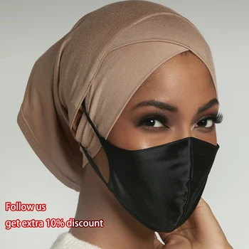 Alın Çapraz Müslüman İç Hicap Kadınlar için Kaput Şapka Kulak Deliği ile Sıkı Headwrap İslam Giyim Aksesuarları