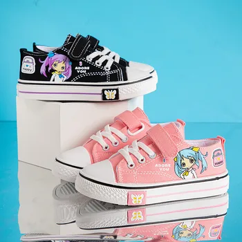 Ucuz Çocuk Pembe Sneakers Kız Moda Karikatür kanvas ayakkabılar Çocuklar Anime Kaykay Ayakkabı Erkek Flats Düşük çocuk Ayakkabı