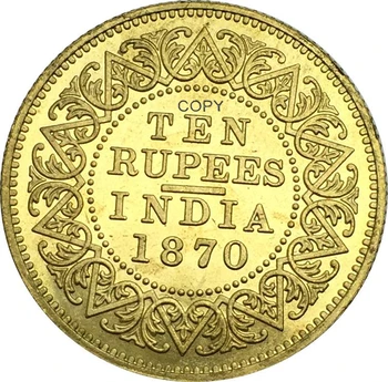Yeni Ürünler 1870 CM On Rupi Pirinç Metal Çoğaltma Paralar Victoria Kraliçe Hindistan Altın Sikke Kaliteli