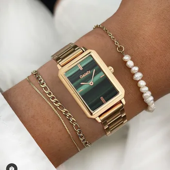 2022 kadın Moda Kare Seti Saatler Bayanlar Kuvars Kol Saati Klasik Basit Femme çelik bant Saat Zegarek Damski