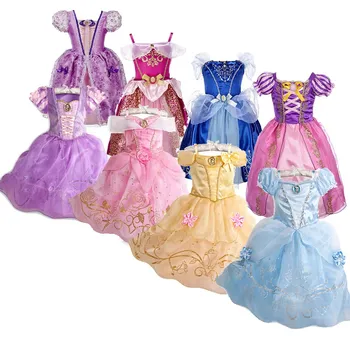 Çocuk Prenses Kostüm Partisi Fantezi Çiçek Vestido Yeni 2021 Noel Doğum Günü Karnaval Elbise Rapunzel Belle Disguise Rop