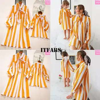 Ebeveyn-çocuk Anne ve Kızı Elbise elbise Aile Eşleştirme Sonbahar Pamuk Yay Kıyafetler Rahat Seti