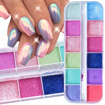Krom Nail Art Glitter Pigment Ayna Daldırma Tozu Süper ince Renkli Pırıltılı İnci Tozu Tırnak Süslemeleri Toz LAZGF-2