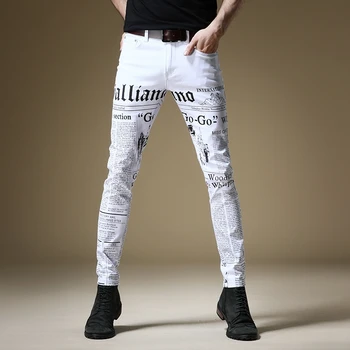 Ücretsiz kargo yeni moda erkek erkek Kot İnce Gazete tarzı yüksek sokak kot gelgit marka hip hop beyaz pantolon Kore tarzı