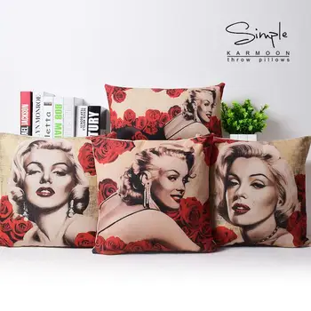 Avrupa Vintage Gül Marilyn Monroe yastık örtüsü gül yastık minder örtüsü ev dekoratif yastıklar keten yastık kılıfı
