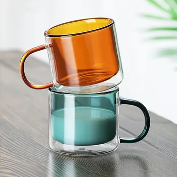 Çift katmanlı cam su bardağı ev ısıya dayanıklı yaratıcı basit kahvaltı çift katmanlı termos çay kahve fincanı İskandinav kupa