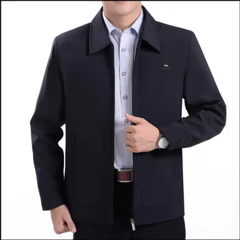 L-5XL Bahar Sonbahar erkek Ceketler Turn-aşağı Yaka Palto Orta Yaşlı Adam Rahat Fermuar Mont Erkek Ceket Artı Boyutu Giyim