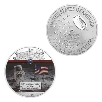 50th Yıldönümü Ay İniş 2019 hatıra parası Hediyelik Eşya ve Hediyeler Apollo 11 Gümüş Kaplama Sikke Ev Dekorasyonu