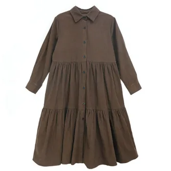 Yeni Kız Elbise Kadife Çocuklar Midi elbise Sonbahar Ruffles Çocuk Gömlek Elbise Düğmesi Pamuk Bebek Kış Elbise Kızlar için, #8949