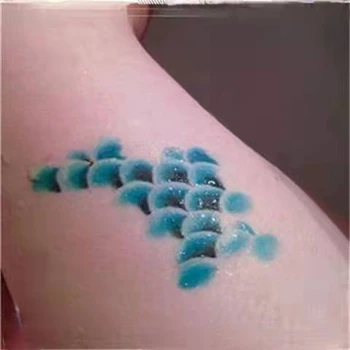 Mavi Denizkızı Ölçekli Geçici Dövme Etiket Kadın Su Geçirmez Küçük Boy Taze Moda Bilek Sahte Dövme Kol Kişilik Dövme