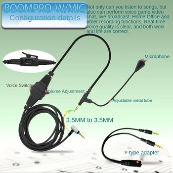 3.5 mm BOOM Kulaklık Kablosu İçin Uygun ATH-MSR7 H6 H9 V-MODA Kulaklık Bilgisayar Mikrofon Oyun Kablosu Skype PS4 Xbox PC Telefonları