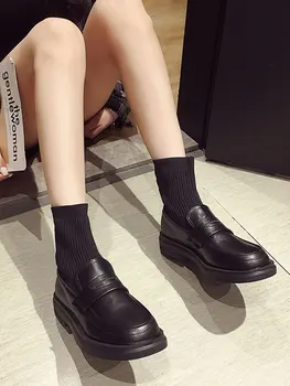 Çocuk botları 2020 sonbahar yeni moda örme elastik çorap çizmeler rahat deri ayakkabı