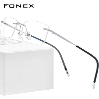 FONEX Çerçevesiz Titanyum Gözlük Erkekler 2021 Yeni Kare Reçete Gözlük Çerçevesi Kadın Miyopi Optik Gözlük 9608