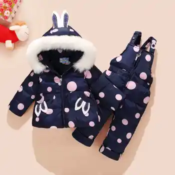 -30 Derece Rusya Kış çocuk Snowsuit Çocuk giyim setleri Kız Ördek Aşağı Ceketler Ceket + pantolon Kar Giyim Sıcak Parka Genel