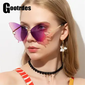 Yeni Kelebek Tasarım Güneş Gözlüğü Kadın Moda Vintage Punk güneş gözlüğü UV koruma gözlükleri Bayanlar Sokak Trend Çerçevesiz Gözlük