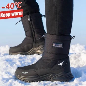 Kış Erkek Buzağı Çizmeler Açık Kar Botları Yürüyüş kaymaz pamuklu ayakkabılar Peluş Sıcak Rahat Pamuklu Botlar Büyük Boy Platform Çizmeler