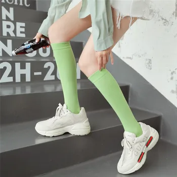 Kawaii Japon Harajuku Şeker Diz Yüksek Y2K Çorap Kadınlar için Sevimli Kız Tiki Tarzı Kolej Beyaz Turuncu Pembe Pamuk Çorap Y2K