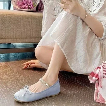 Saten Mary Jane Lace Up Yumuşak Bale Daireler Kadın Boyutu 34 Ayakkabı Balerin Süet Bayanlar Yuvarlak Ayak Moda Çin Tasarımcı çin