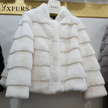 2020Fxfurs Moda Kış Kadın Rex Tavşan Kürk Ceketler Kısa Sıcak Kürk Palto Kız Rahat Hakiki Tam Pelt Paltolar Yeni Lüks