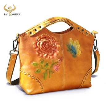 Kabartma Çiçek Hakiki Deri Lüks Tasarımcı Alışveriş kadın büyük el çantası Çanta Çanta Tote Bayanlar Omuz Satchel Çanta 6640