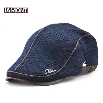 JAMONT Yüksek Kalite Kış Örme Bere Casquette Homme Deri Düz Kap Erkekler için Boina Hombre siperlikli şapka Planas Snapback Şapka