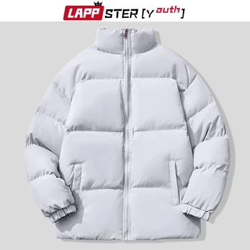 LAPPSTER-Gençlik Erkekler Vintage Katı kışlık ceketler 2022 Kalın Pamuklu Harajuku balon ceket Erkek Büyük Boy Streetwear Kabarcık Ceket