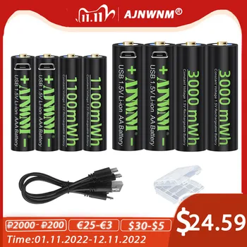 AJNWNM 3000mWh 1.5 V AA Şarj Edilebilir Piller+1100mWh 1.5 V AAA Pil Li-İon AA AAA şarj edilebilir pil için Kamera Oyuncak + USB
