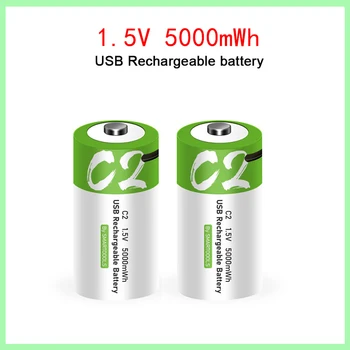 Yüksek kaliteli C Boyutu 1.5 V 5000mWh USB şarj edilebilir pil Evrensel Mikro Şarjlı Lipo Lityum Polimer Pil Gerçek kapasite