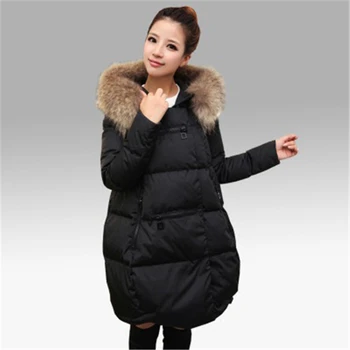 Kış Ceket Kadınlar Pamuk Ceket Uzun Kış Parkas Ceket Kürk Yaka Palto kapşonlu Kış Kadın Parkas Pamuk Ceket kalın JacketJ95