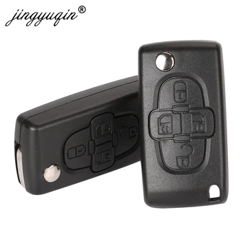 Jingyuqin 4 Düğmeler Çevirme Katlanır Uzaktan Anahtar Fob Durumda Kabuk Fob Peugeot 1007 Citroen İçin C8 Kesilmemiş Bıçak Oluk İle CE0523