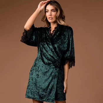 Hiloc Örgü Pijama Kadife Elbiseler Kadın Pijama Dantel Ekleme Gecelik Bornoz Kadın Gecelik Yarım Kollu Kıyafeti 2022 Elbise