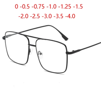 Büyük Çerçeve Metal Reçete Gözlük Kadın Eksi Lens Kare basiretsiz Gözlük Erkekler Miyop Lunettes 0 -0.5 -0.75 To -4.0
