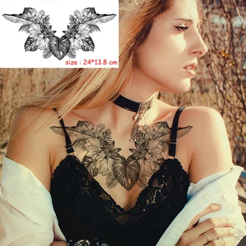 Geçici Dövme Etiket Bitki Yaprak Çiçek Kelebek Gibi Seksi Göğüs Geri Sahte Dövme Su Geçirmez Flaş Dövme Sanatı Kadın Kız için