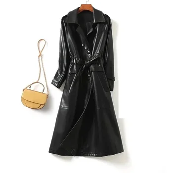 Yeni sonbahar kış high-end deri ceket kadın ceket ince uzun deri Palto düz renk moda PU süet ceket