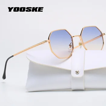 YOOSKE kadın Güneş Gözlüğü Lüks Marka Tasarımcısı Poligon güneş gözlüğü 2022 Degrade Shades Lens Metal Çerçeve Erkek Gözlük UV400