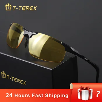 T-TEREX Gece Görüş Gözlüğü Erkekler Polarize Parlama Önleyici Lens Alüminyum Magnezyum Çerçeve Sarı Güneş Gözlüğü Sürüş Gözlük Araba İçin