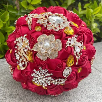 Birçok Stil Broş Düğün Buketleri Gelin Nedime yapay elmaslı kurdele Gül El Yapımı El Çiçekleri Düğün Çiçekleri Sahne