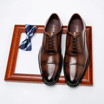 Erkek Elbise Ayakkabı Resmi Düğün İş Hakiki İnek deri ayakkabı Adam Sivri Burun Dantel-up Erkek Oxfords Rahat Ofis Ayakkabı