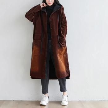Gevşek Kalın Kış Kadife Ceket Kadınlar Uzun Rahat Polar Kalın Kapşonlu Hırka Büyük Boy Çin Tarzı Baggy Sıcak Pamuklu Ceket