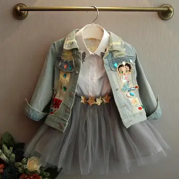 2-7 yıl Kızlar Denim Ceketler Yürüyor Çocuk Bebek Kız Ceket Bahar Sonbahar Giysileri Çocuk Karikatür Çiçek Ceket Ceket Dış Giyim