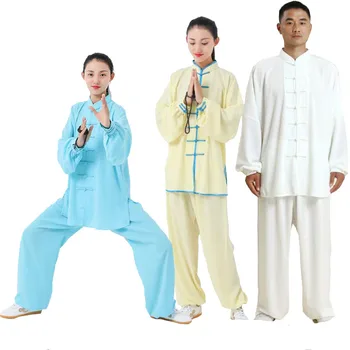 Yetişkin İpek Pamuk Geleneksel Çin Giyim Wushu Tai Chi Egzersiz kostüm Erkekler Kadınlar Kung Fu dövüş sanatı Üniforma Takım Elbise kıyafetler