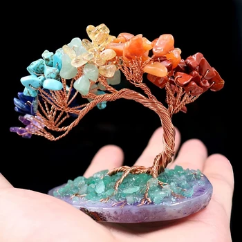 Mini Doğal Kristaller Para Ağacı Bakır Tel Sarılmış Şanslı Akik Dilim Taban Çakra Taş Feng Shui Ağaçları Ev Dekor Hediyeler için