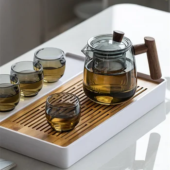 Japon cam çaydanlık seti Kalınlaşmış ısıya dayanıklı cam Dahili filtre Ev günlük ihtiyaçlar 1 pot 4 bardak