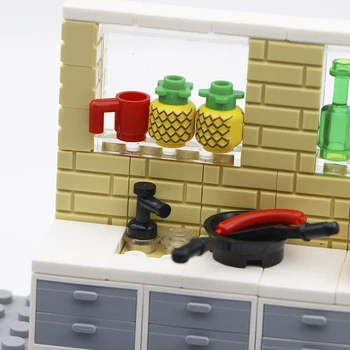 Şehir Arkadaşlar MOC DIY Yaratıcı Mutfak Blokları Odası Çekmece Pot Pan Şekil Aksesuarları Parçaları Gıda Blokları Parçaları Çocuk Oyuncakları hediye İçin