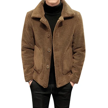 Sonbahar ve kışlık ceketler ve mont çift taraflı pamuklu ceket erkek moda artı kadife yün yün ceket İngiliz tarzı ince ceket