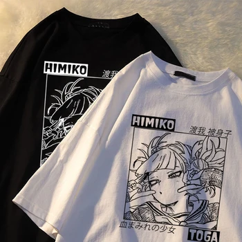 Moda kadın T-shirt Anime Baskı T Shirt Yaz Rahat Kısa Kollu Harajuku Sokak Stili Üstleri Unisex Büyük Boy T-shirt